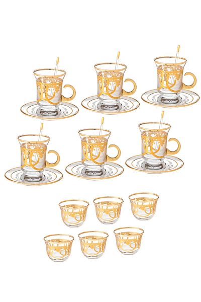 Byblos Turkish tea & coffee set, 25 pcs,  6 tea cups 6 tea saucers 6 coffee cups 6  spoon 1 sugar spoon