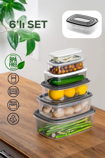 Porsima 1173 6-Piece Rectangular Plastic Storage Container - Multi-Purpose Food Food Storage Container Set
