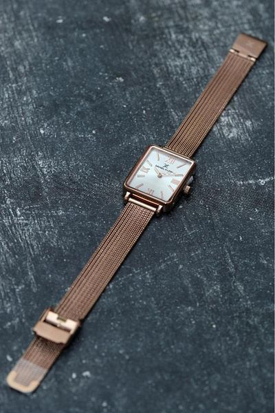 Daniel Klein Dke.1.10741 Rectangular Case Straw Cord Minimal Design Women's Wristwatch