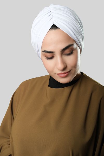 HÜRREM BONE White Draped Casual Hijab Bonnet Sandy Drawstring 2315_42