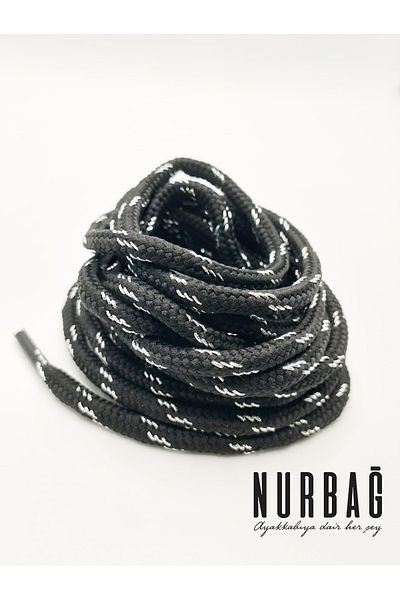 NURBAĞ DOKUMA Cat-bot Black Silver Patterned Laces 1 Pair 150 Cm Bs68