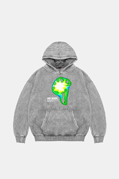 Bak Moda WE BORN Štampano Oversize kroj Unisex periva bela majica sa kapuljačom