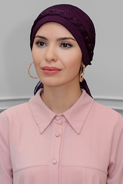 HÜRREMBONE SARAYDAN GELEN GÜZELLİK بونيه حجاب متشابك عملي وجاهز باللون البرقو...