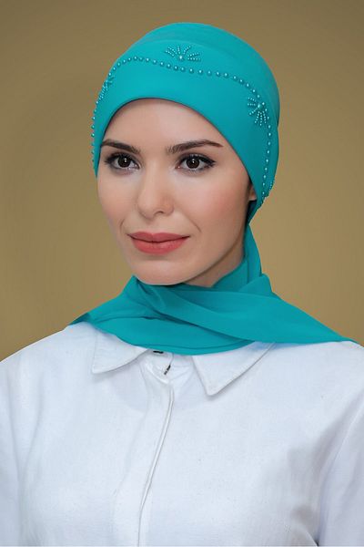 HÜRREM BONE P. Πράσινο Πρακτικό Έτοιμο Καπάκι Hijab Άμμο Ύφασμα Ροζ Κεντημένο Σιφόν Κασκόλ 1206a_19