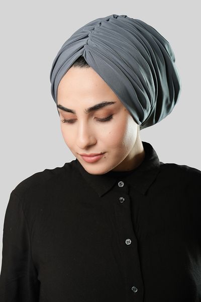 HÜRREM BONE Anthracite Draped Casual Hijab Bonnet Sandy Gathered 2315_25