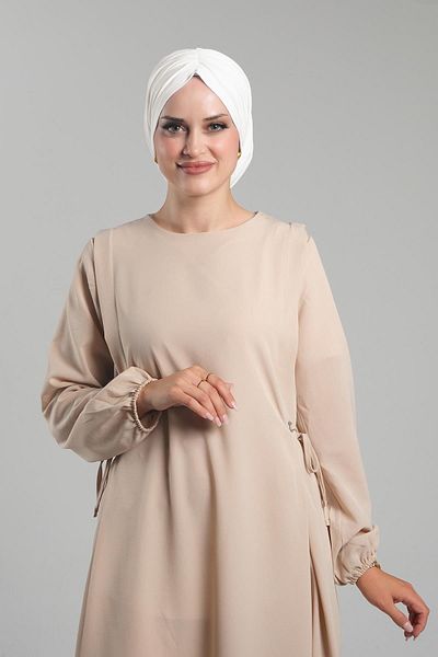 HÜRREM BONE Practical Ready-Made Cream Hijab Bonnet - Sandy Gathered Loose 2119_40