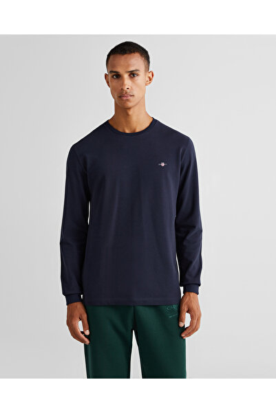 Gant Erkek Lacivert Slim Fit Bisiklet Yaka Uzun Kollu T-Shirt
