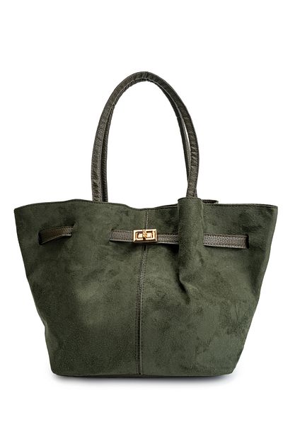 minebag Khaki Color Suede Women's Shoulder Bag - Belt Detailed