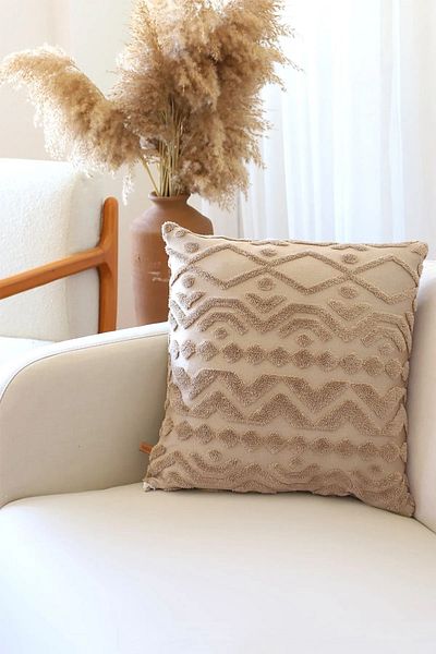 HAMUR Bohemian Special Design Punch Punch Pattern Τετράγωνο Διακοσμητικό Μαξιλάρι Ριχτάρι Κάλυμμα Letta Natural