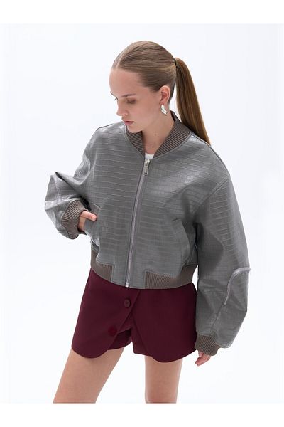 Nocturne Faux Leather Bomber Coat