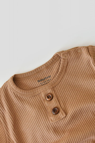 BabyCosy Set bluzita cu maneca lunga si pantaloni lungi din bumbac organic si modal - Maro