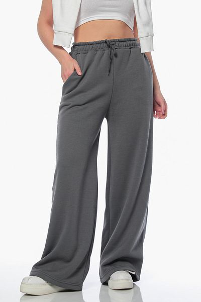 julude Pantaloni de trening Palazzo, afumati, cu șireturi, cu trei fire, cu picioare largi