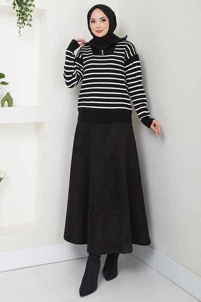 hafsamina Μαύρη Suede Mevlana Φούστα - HM2606
