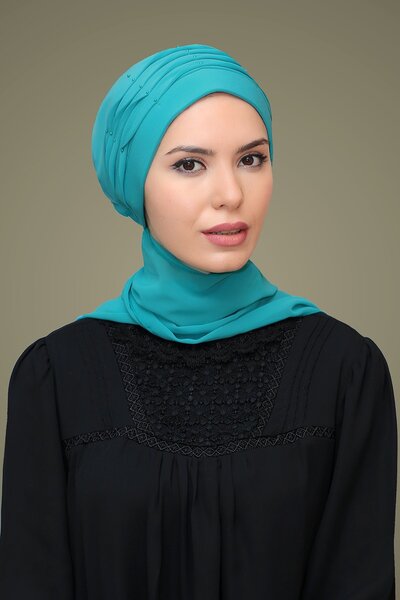 HÜRREM BONE حجاب جاهز عملي من ماركة مينت واي، قماش ساندي مع نقش خيوط اللؤلؤ، ...