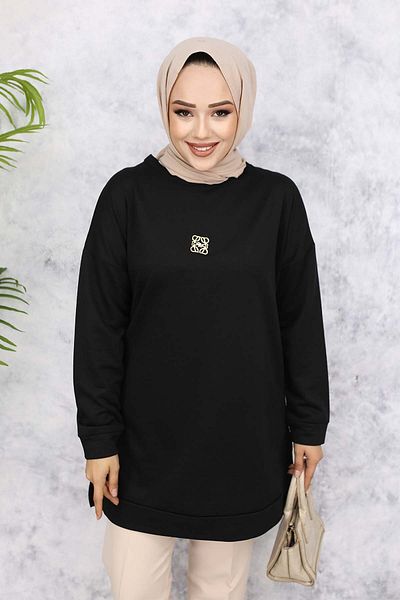 giyze Brooch Detailed Tunic Black 5034