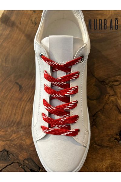 NURBAĞ DOKUMA SPORTS SHOES RED WHITE FLAT POLYESTER TIE 90 CM 1 PAIR BS00