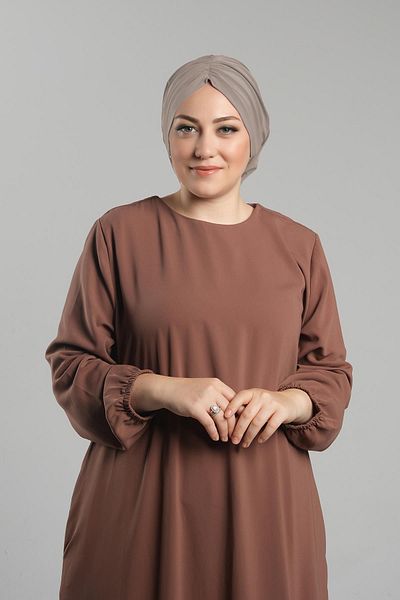 HÜRREM BONE Practical Milk Coffee Hijab Bonnet - Ready Plug-In, Sandy Gathered Loose 2119_26