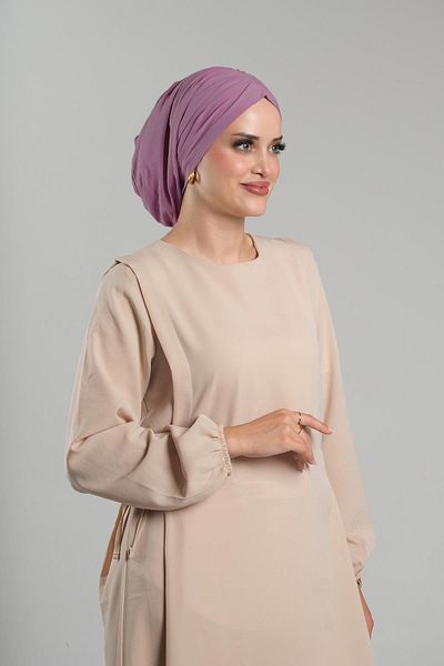 HÜRREM BONE Dusty Rose Practical Ready-Made Snap-On Hijab Bonnet Sandy Drawstring Loose 2119_18