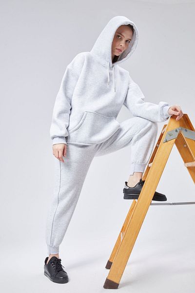 soBasic Set de trening cu trei fire de culoare gri Melange - Picior cu cusături (ESFTKM102)