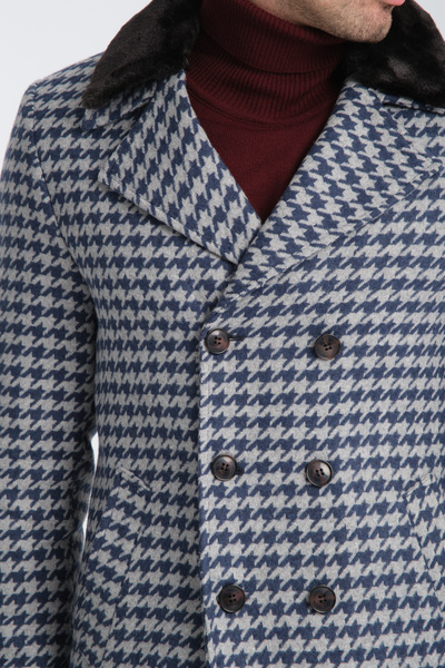 Frappoli Χοντρό ανδρικό παλτό με μοτίβο με οπή Slim Fit