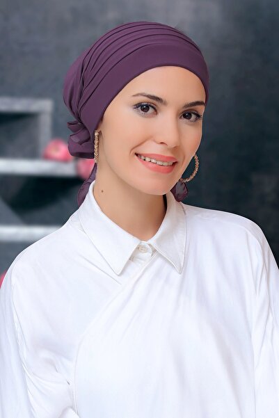 HÜRREM BONE Violet Pratik Hazır Geçmeli Tesettür Bone Sandy Kumaş Pileli Nerv...