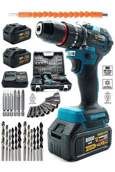 Germany Style Alman MS-682VFX Kömürsüz Motor Darbeli Matkap Şarjlı Akülü Vida...