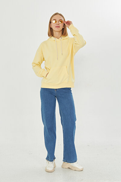 Kutaf Γυναικείο φούτερ με κίτρινο καγκουρό με κουκούλα με κανονική εφαρμογή