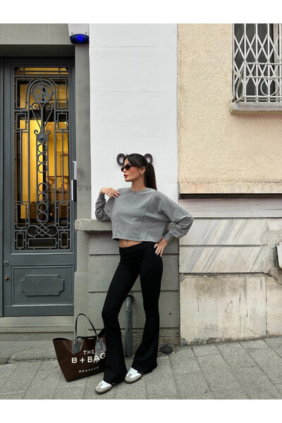 Zechka Γυναικείο γκρι μοντέλο, υφασμάτινο, πλενόμενο, oversize φούτερ (zck1798)