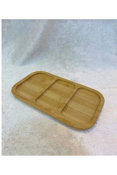 stilsenin34 Rectangular 3 Compartments Bamboo Presentation Service Plate 25X14 cm