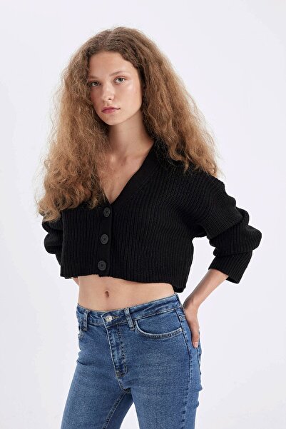 DeFacto Regular Fit V Yaka Basic Düz Düğmeli Triko Hırka U2052az24au