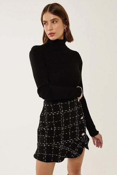 Hiccup Fusta mini cu volan din tweed cu detaliu cu nasturi