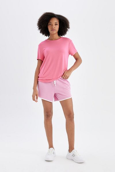 DeFacto Basic-T-Shirt für Sportler mit Rundhalsausschnitt – einfarbig, kurze Ärmel, passend für Standard D1904ax24hs