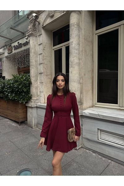 LOCH BUTİK ROCHIE MINI DETALIE DENTELĂ CU NASTURI ACOPERITĂ ROȘU DE FEMEI
