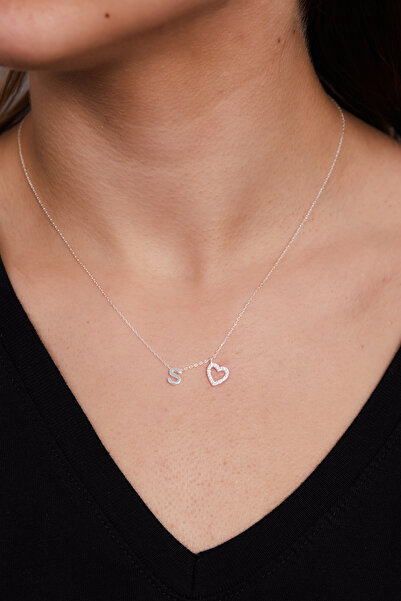 Elika Silver 925 Ayar Gümüş Zirkon Taşlı Kalp Model S Harfi Kolye ELKSLVR7762