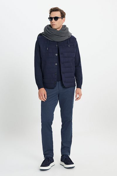 ALTINYILDIZ CLASSICS Men's Navy Blue Wool Warm Standard Fit Regular Fit Hood Stand Collar Color Block Vest