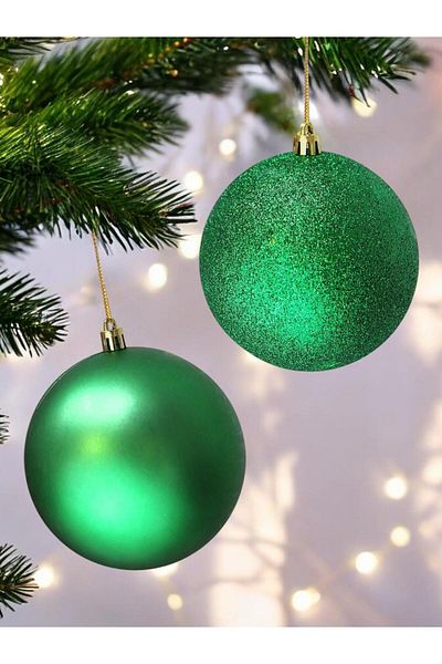 Parti Adresi Christmas Ball Glitter-Matte Pine Tree Ornaments Green 10 cm 6 Pcs