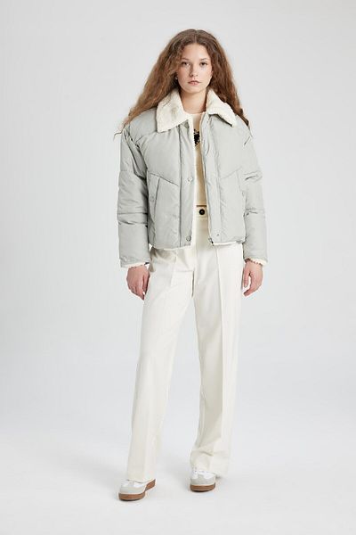 DeFacto Water Repellent Wide Neckline & Fur Puffer Coat - Pocket C3979Ax23Wn