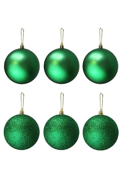 Parti Adresi Christmas Ball Glitter-Matte Pine Tree Ornaments Green 10 cm 6 Pcs