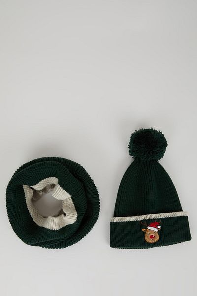 DeFacto Boy's Christmas Themed 2-Piece Knitwear Scarf Beret D1976A824Wn