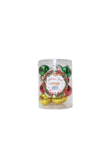 Parti Adresi Christmas Balls - Acetate Boxed, Pine Tree Decorations, Assorted Color, 3 Cm, 16Pcs