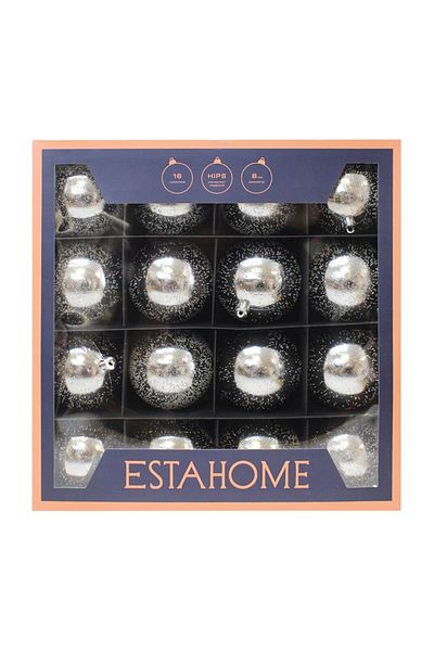 Parti Adresi Christmas Silver Pine Tree Ball - Spray Pattern, 8 Cm, Box of 16