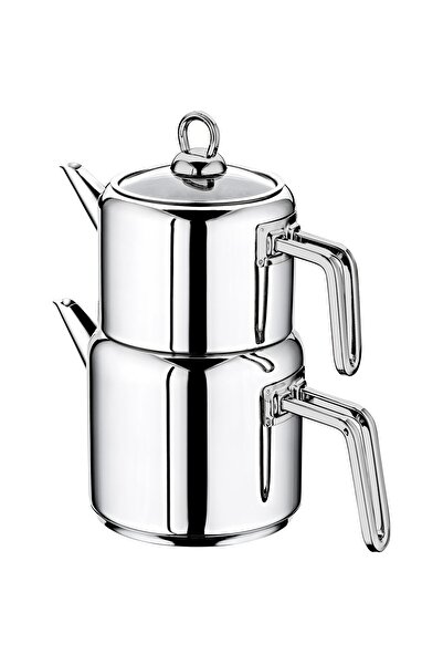 OMS PASLANMAZ 8074 M 4 Parça Silindir Paslanmaz Çelik Çaydanlık Sade