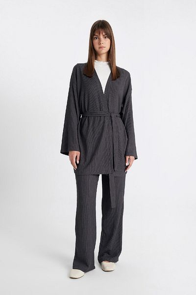DeFacto Relax Fit Shawl Collar Belted Wrap Kimono Z8777az24sm