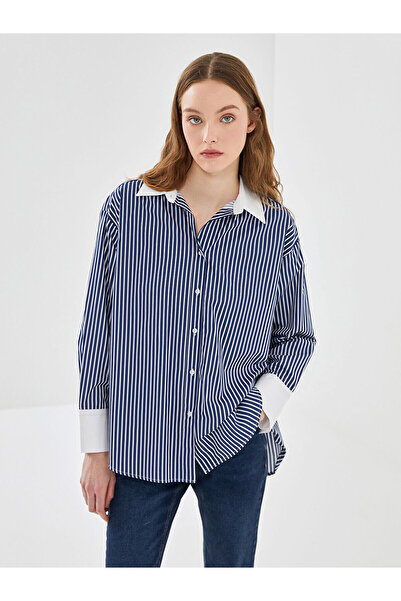LC Waikiki Lcwk Çizgili Oversize Poplin Kadın Gömlek