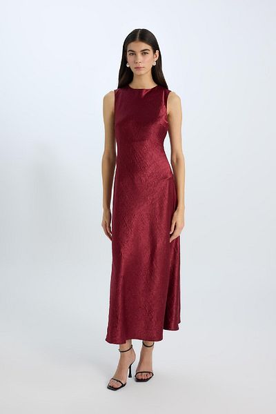 DeFacto Ärmelloses Maxikleid aus Satin mit Stehkragen und Neujahrsmotiv E2741AX24WN