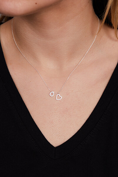 Elika Silver 925 Ayar Gümüş Zirkon Taşlı Kalp Model Ö Harfi Kolye ELKSLVR7759