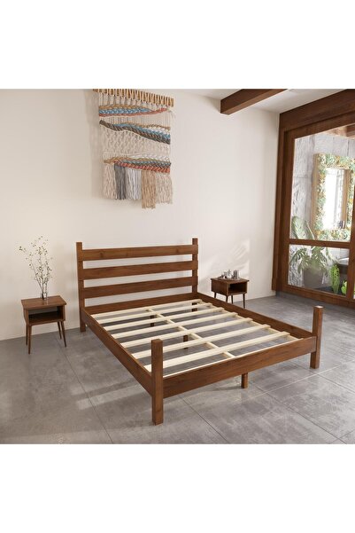 renazzo mobilya NATURA MASİF ÇAM AHŞAP KARYOLA CEVİZ RENK (180X200)