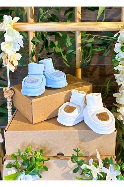 Renkli Puset 2-Piece Basic Baby Booties - 100% Cotton Suede Bear