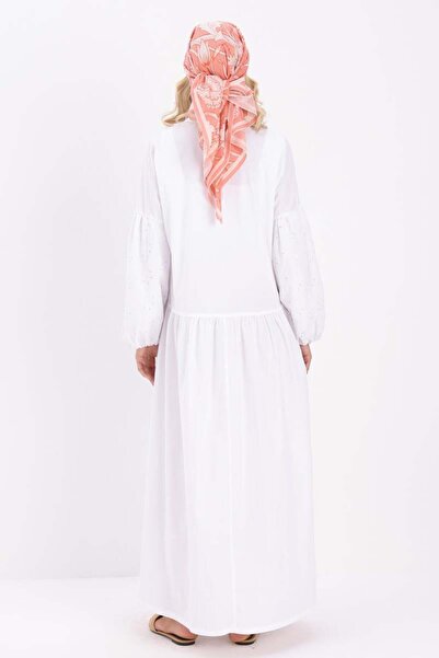 ALLDAY White-Cotton Half Placket Scalloped Dress