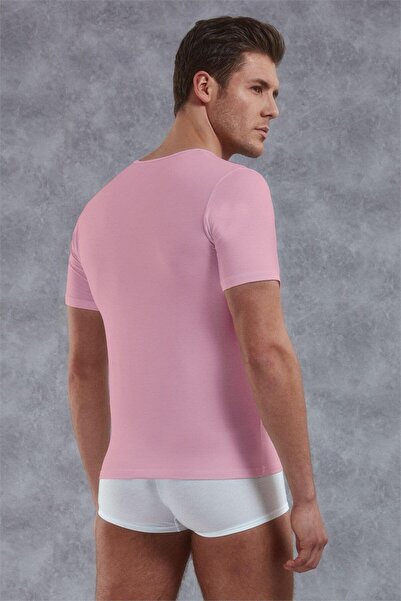 Doreanse Ανδρικό μπλουζάκι Modal με βαθύ λαιμόκοψη με κοντό μανίκι 2820 ροζ
